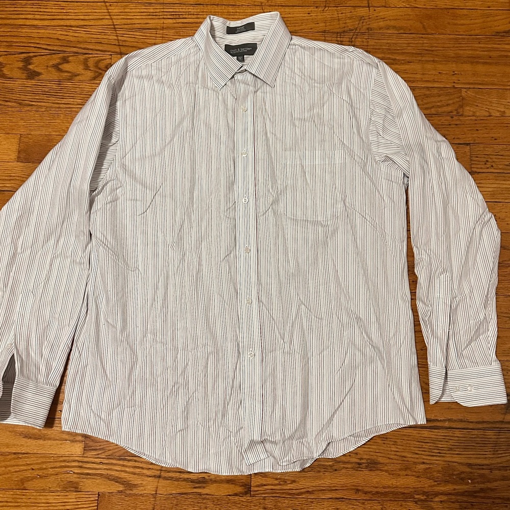 Croft & Barrow White and Gray Striped Dress Shirt